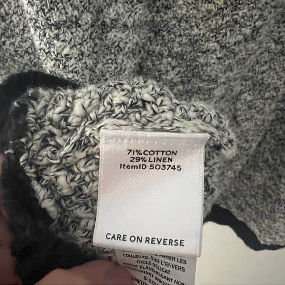 L.L. Bean Signature Cotton Linen Blend Marled Sweater Gray Black Mock Neck Large - Picture 7 of 8